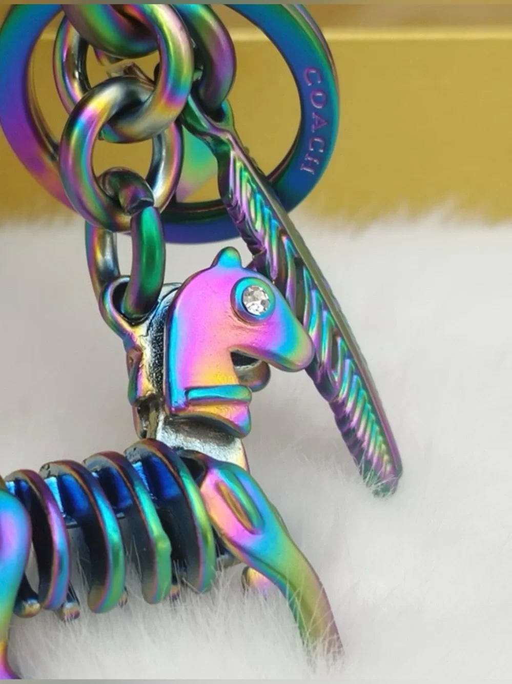 Coach, 3D, oil slick, Iridescent Unicorn, Keychain/fob  RARE!